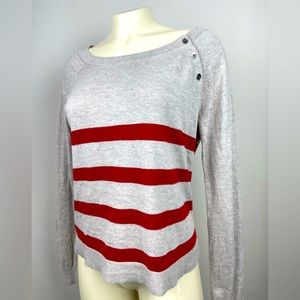 Loft Beige and Red Striped Sweater with Silver Buttons